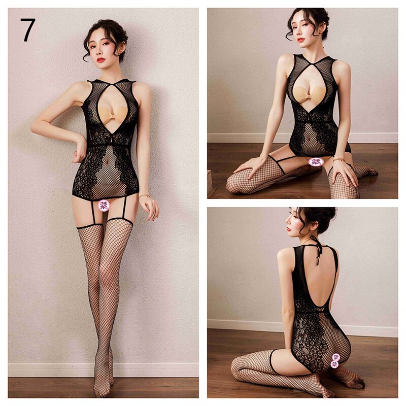 Sexy Lingerie Mesh Bodysuits Pornographic Movies Xxx Fishnet Crotchless Catsuit Babydoll Stockings Uniform Teddies Underwear Set