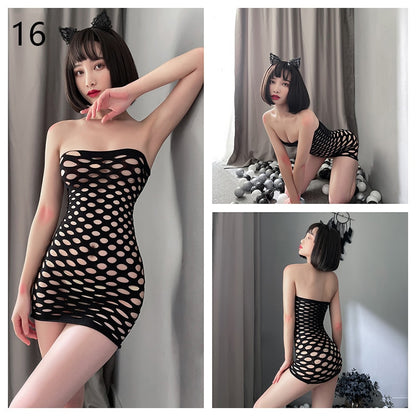 Sexy Lingerie Mesh Bodysuits Pornographic Movies Xxx Fishnet Crotchless Catsuit Babydoll Stockings Uniform Teddies Underwear Set