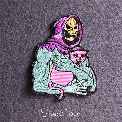 Skull Punk Patch Embroidered Patch For Clothing Sewing Applique Iron On Patches For Clothes Skeleton Binoculars Patches Stripe