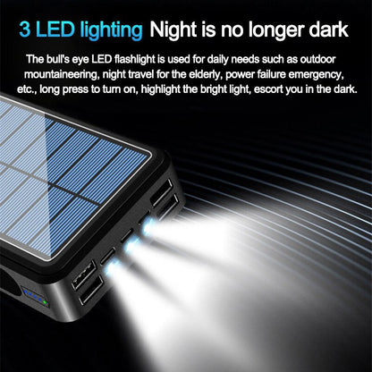 80000mAh High Capacity Solar Power Bank Camping Light Powerbank Solar Charger with 4USB Ports External Battery for Xiaomi IPhone