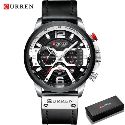 CURREN Casual Sport Watches for Men Top, Brand Luxury ,Military, Leather Wrist Watch, Man, Clock Fashion ,Chronograph, Wristwatch