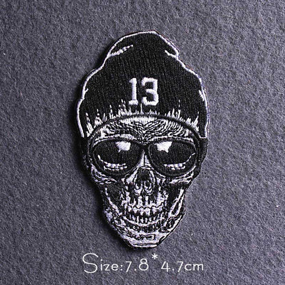 Skull Punk Patch Embroidered Patch For Clothing Sewing Applique Iron On Patches For Clothes Skeleton Binoculars Patches Stripe