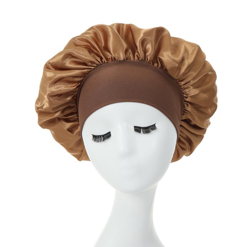 Women Night Sleep Hair Caps Silky Bonnet Satin Double Layer Adjust Head Cover Hat For Curly Springy Hair Styling Accessories