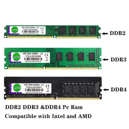 PC Memory RAM Memoria Module Computer Desktop 1GB 2GB PC2 DDR2  667 800 1333 1600MHZ UDIMM PC3 12800U 4GB DDR3 8GB RAM