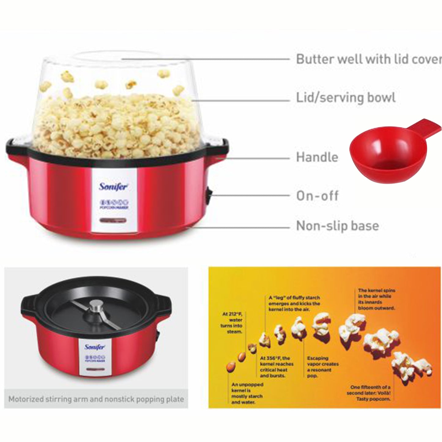 Popcorn Maker Household Healthy Hot Air Oil Free Corn Machine Popcorn For Kitchen Kids Home-made Diy Popcorn Movie Snack Sonifer