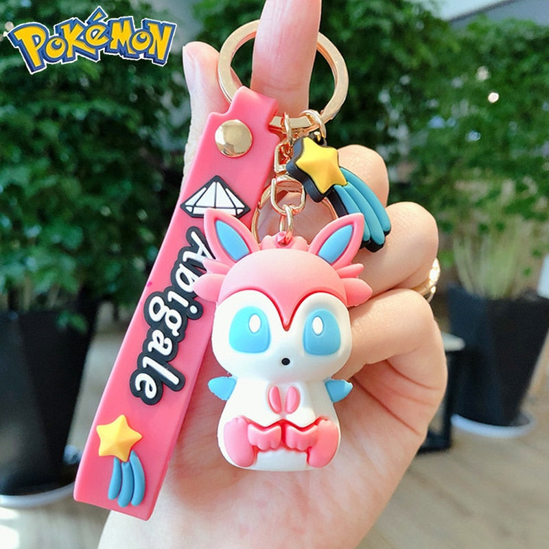 Genuine Pikachu Creative Anime Cartoon Doll Keychain Pokemon Cartoon Doll Keyring Bag Car Key Chain Ring Pendant Kids Gifts.