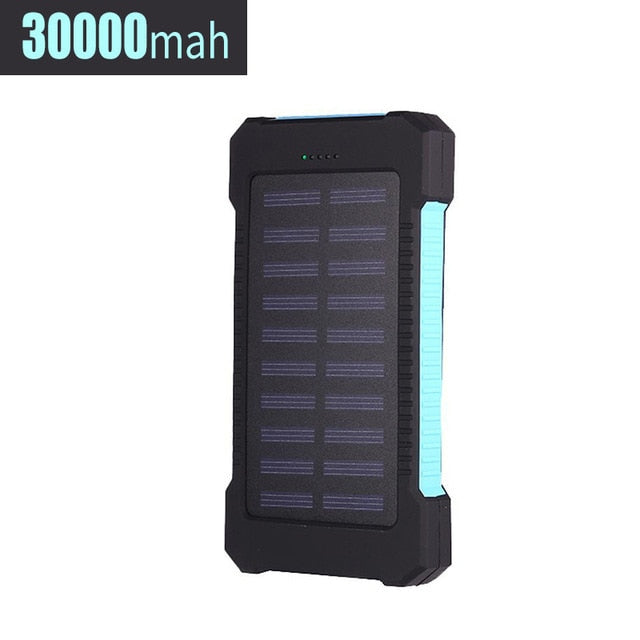 30000mah Solar Charger Portable LED Outdoor Power Bank with Charging Cable for Fast Charging External Battery for Android Iphone