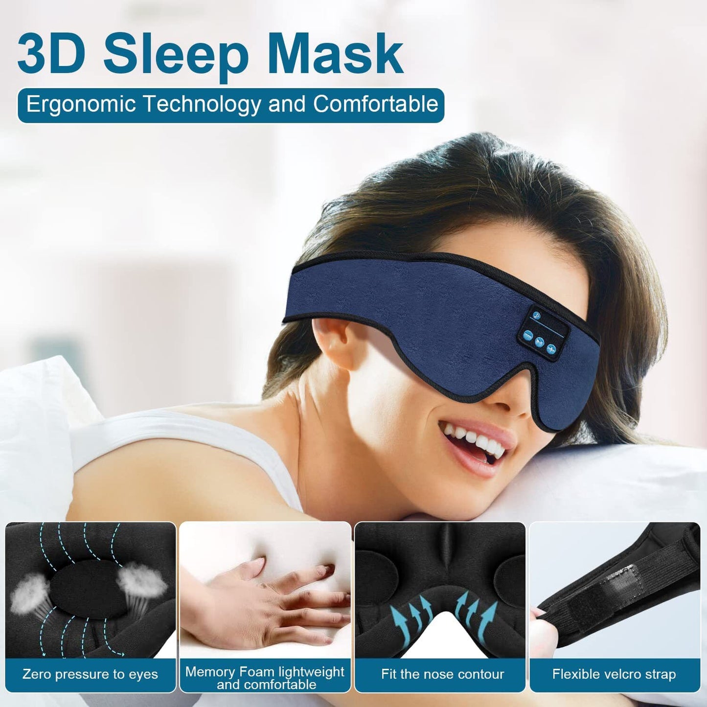 Sleep Headphones 3D Bluetooth 5.0 Headband Wireless Sleeping Artifact Breathable Music Eye Mask Earbuds for Side Sleeper Gifts