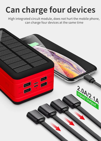 Solar Power Bank 99000mAh Portable Solar Charger Battery 4 USB Output Ports 2 Input Ports Flashlight, Fast Charging