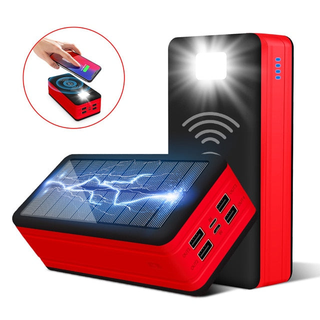 Solar Power Bank 99000mAh Portable Solar Charger Battery 4 USB Output Ports 2 Input Ports Flashlight, Fast Charging