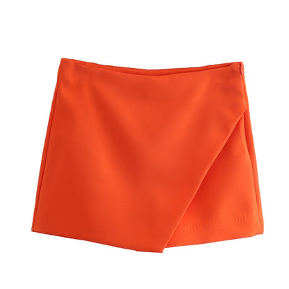 Willshela Women Fashion Asymmetrical Shorts Skirts High Waist Back Pockets Side Zipper Vintage Female Skort Solid