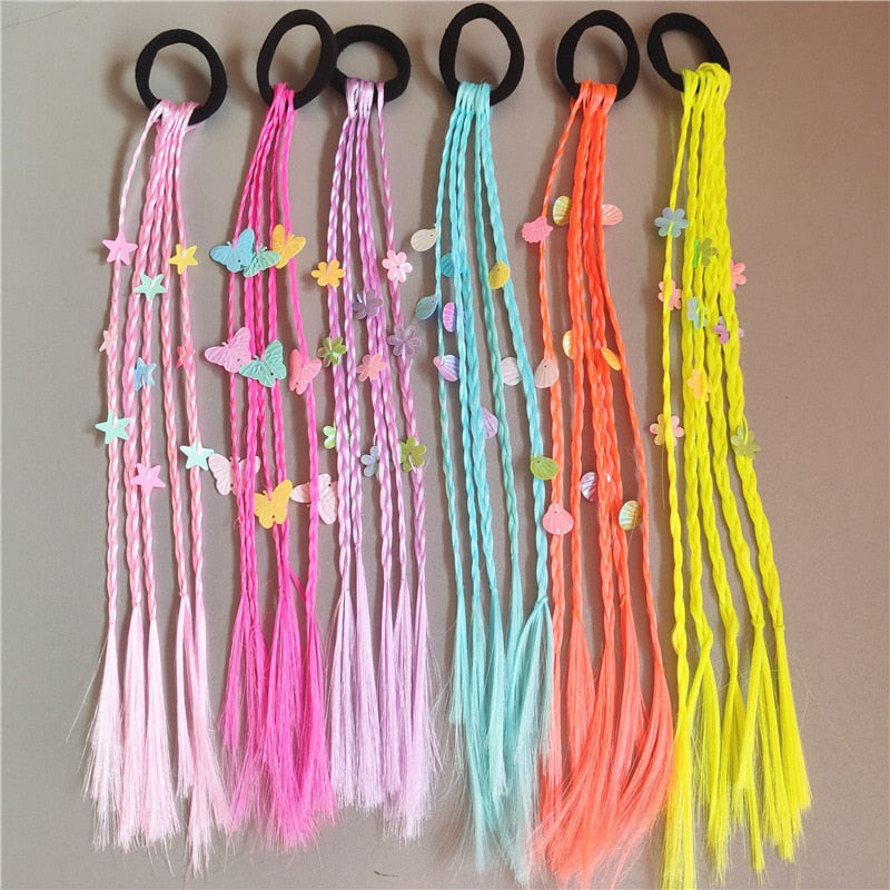 New Girls Colorful Wigs Ponytail Headbands Rubber Bands Beauty Hair Bands Headwear Kids Hair Accessories Head Band Hair Ornament