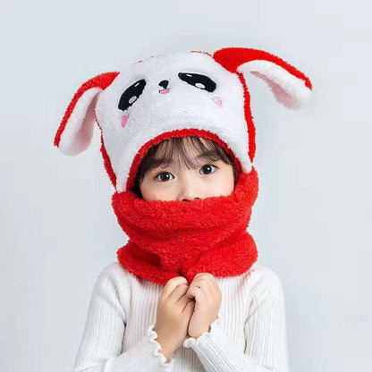 New Autumn and Winter Cute Children Cartoon Scarf Hat Two-piece Double Fleece Warmth Boy Girl Child Adult Parent-child Baby hat