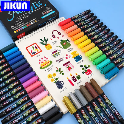 JIKUN 36 Colors Acrylic Markers Brush Pens For Fabric Rock Painting Pen Ceramic Glass Canvas DIY Card Making Art Supplies