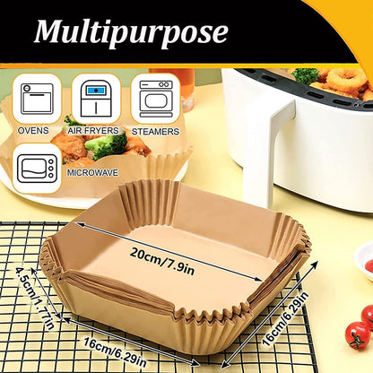 25/50/100Pcs Air Fryer Disposable Parchment Paper Liner Oil-proof Paper Tray Non-Stick Baking Mat Air Fryer Accessories Square