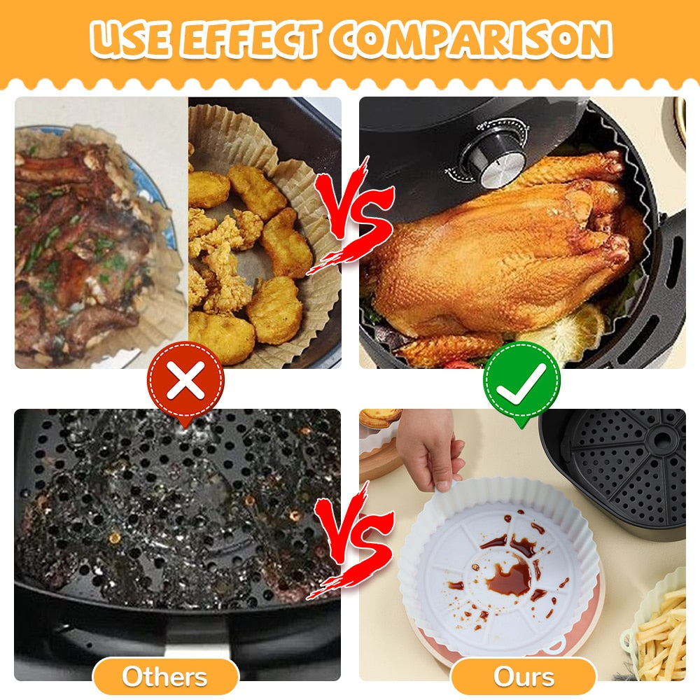 AirFryer Reusable Pot Silicone Easy To Clean Oven For Round Liner Pizza Chicken Plate Grill Nonstick Pan Mat Air Fryer Accessory