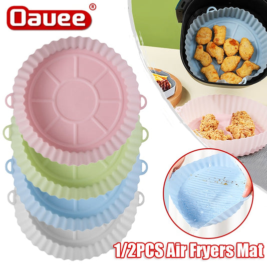 AirFryer Reusable Pot Silicone Easy To Clean Oven For Round Liner Pizza Chicken Plate Grill Nonstick Pan Mat Air Fryer Accessory