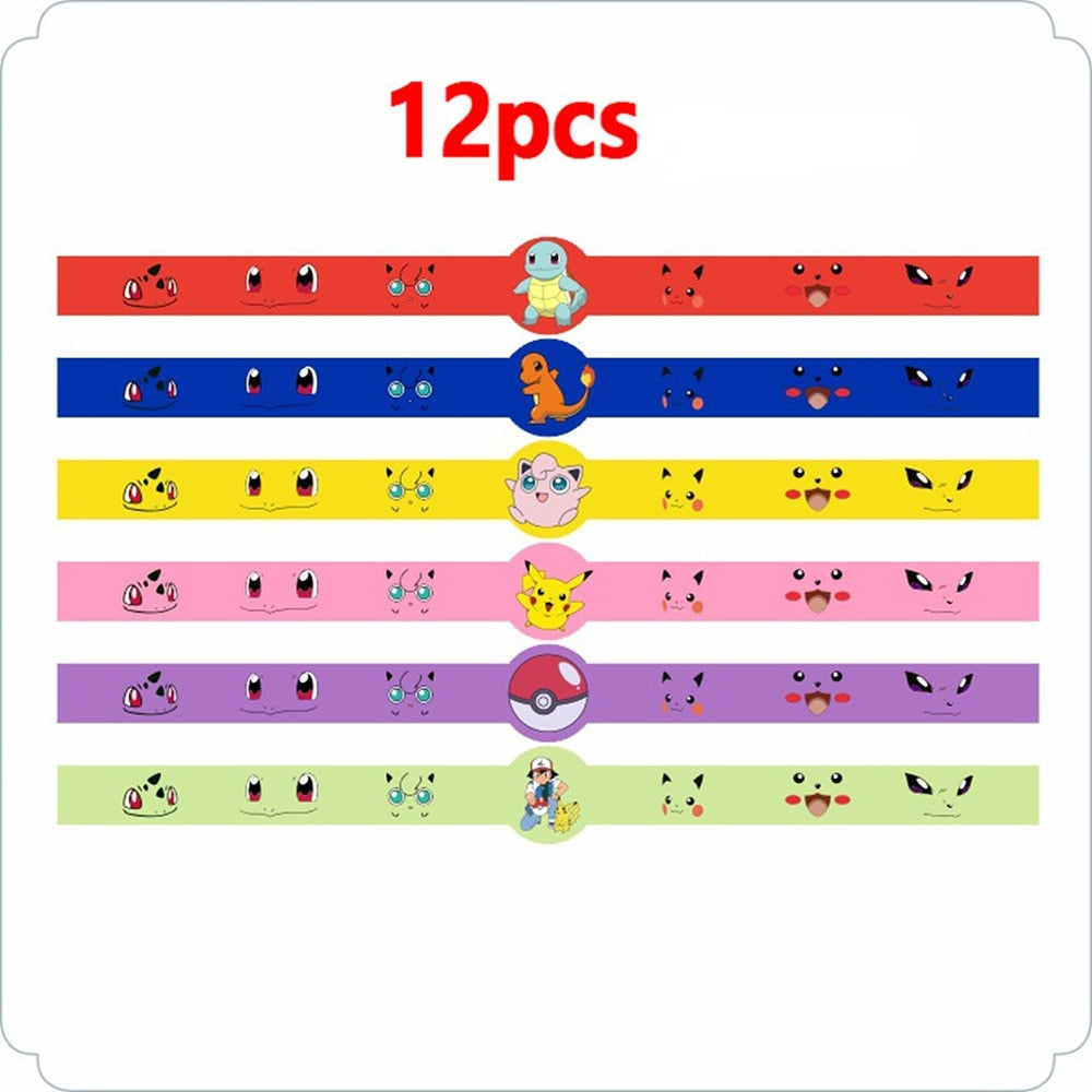 4-12pcs Pokemon Bracelet Anime Pocket Elf Pikachu Children Cartoon Silicone Wristband Bracelets Party Gifts Cosplay Accessoires