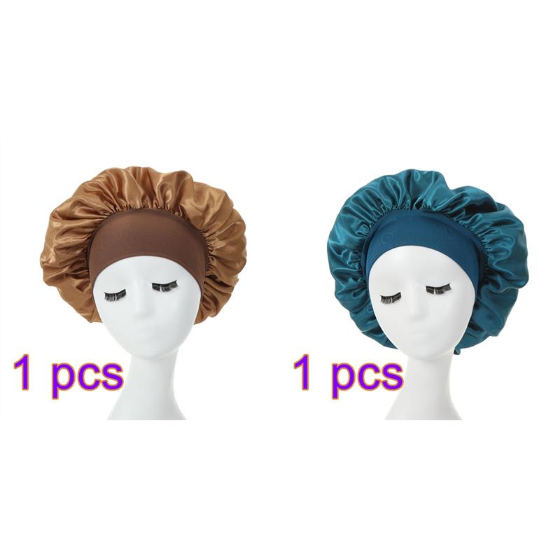 Women Night Sleep Hair Caps Silky Bonnet Satin Double Layer Adjust Head Cover Hat For Curly Springy Hair Styling Accessories