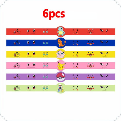 4-12pcs Pokemon Bracelet Anime Pocket Elf Pikachu Children Cartoon Silicone Wristband Bracelets Party Gifts Cosplay Accessoires