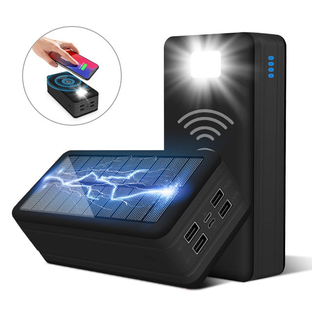 Solar Power Bank 99000mAh Portable Solar Charger Battery 4 USB Output Ports 2 Input Ports Flashlight, Fast Charging