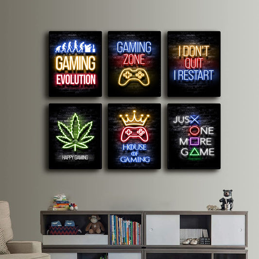 Nordic Gaming Gamer Quotes Art Posters and Prints Canvas Painting Wall Pictures for Boys Game Room Decor Home Decor (Not Neon)