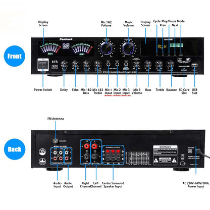 SUNBUCK AV555BT 4000W 5CH Home Amplifiers Bass Audio Power bluetooth Digital Amplifier Hifi FM USB SD for Subwoofer Speakers