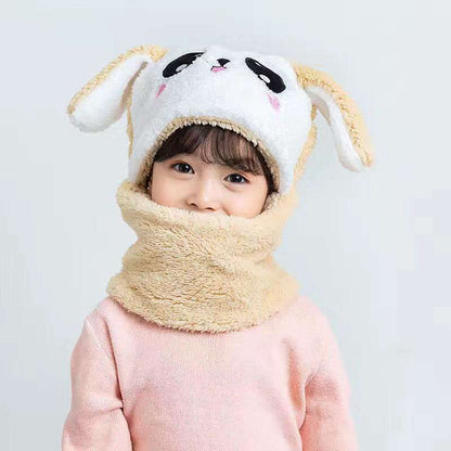 New Autumn and Winter Cute Children Cartoon Scarf Hat Two-piece Double Fleece Warmth Boy Girl Child Adult Parent-child Baby hat