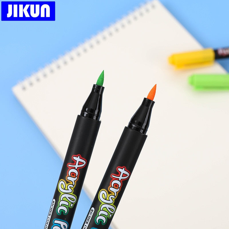 JIKUN 36 Colors Acrylic Markers Brush Pens For Fabric Rock Painting Pen Ceramic Glass Canvas DIY Card Making Art Supplies