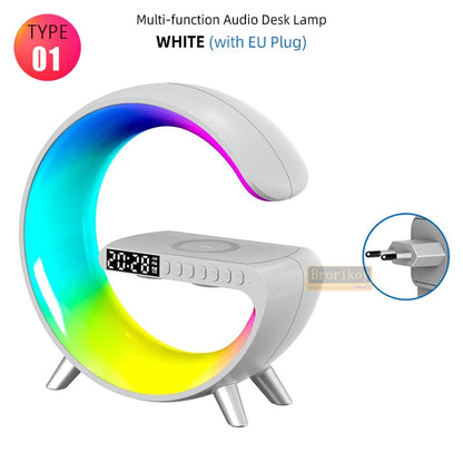 Multifunctional Wireless Charger Alarm Clock Bluetooth Speaker APP Control LED Night Light RGB Atmosphere Desk Lamp For iPhone14