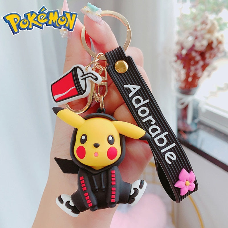 Genuine Pikachu Creative Anime Cartoon Doll Keychain Pokemon Cartoon Doll Keyring Bag Car Key Chain Ring Pendant Kids Gifts.