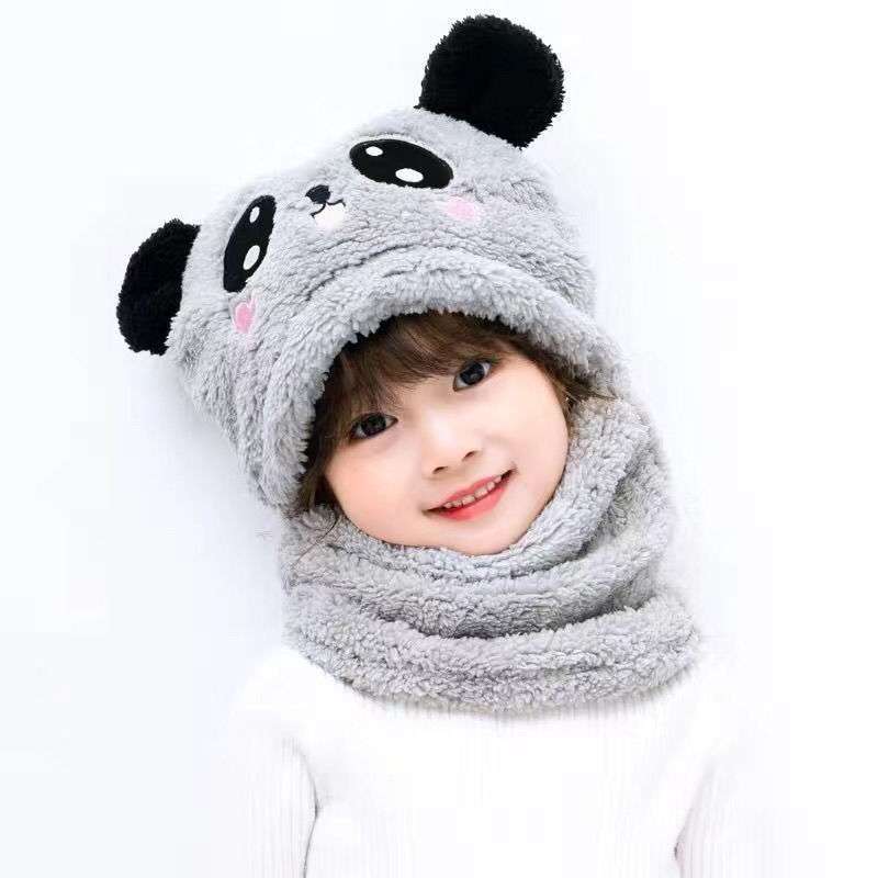 New Autumn and Winter Cute Children Cartoon Scarf Hat Two-piece Double Fleece Warmth Boy Girl Child Adult Parent-child Baby hat