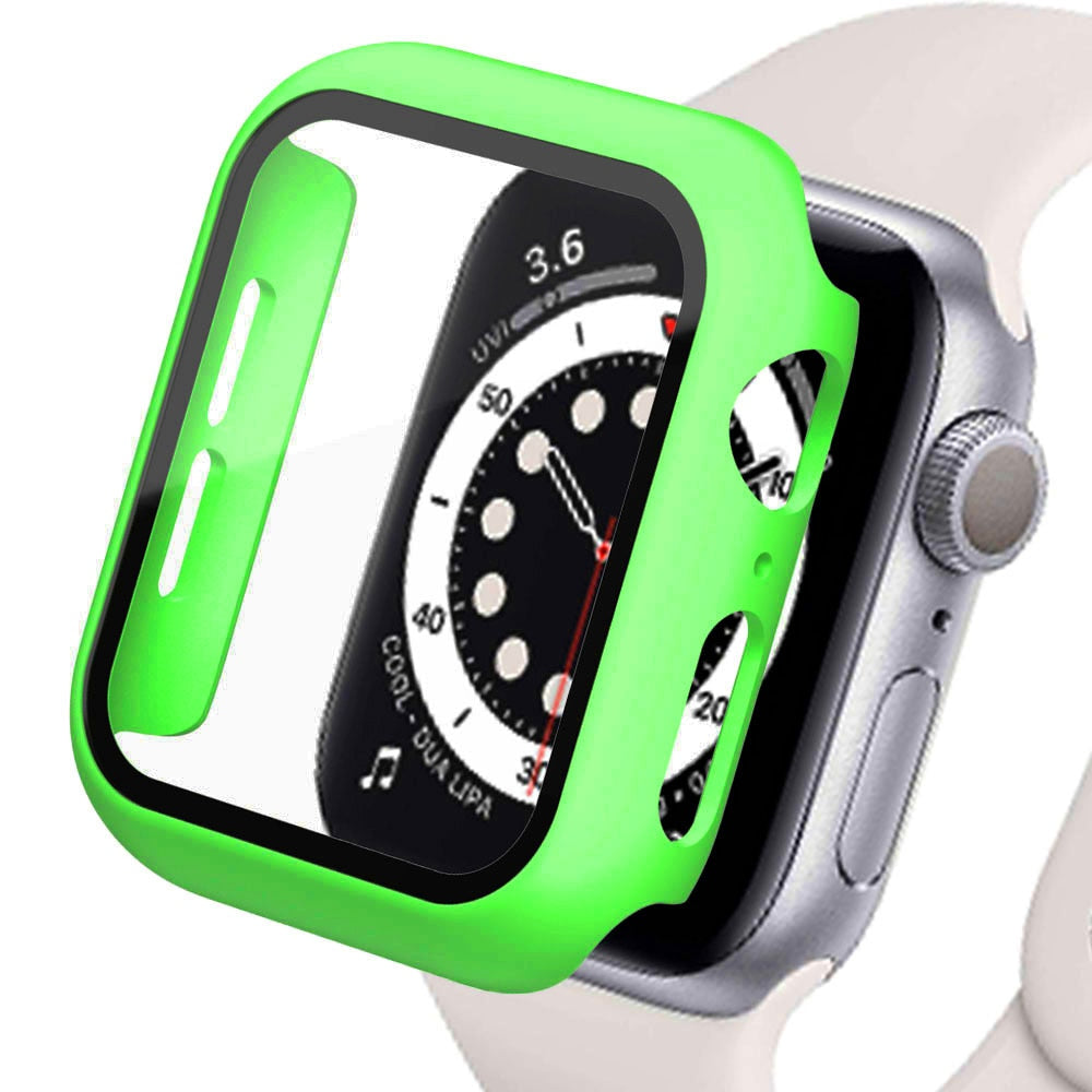 Tempered Glass+cover For Apple Watch 8 44mm 40mm 42mm 38mm PC bumper Screen Protector Case iWatch series 7 6 5 4 3 se 41mm 45mm