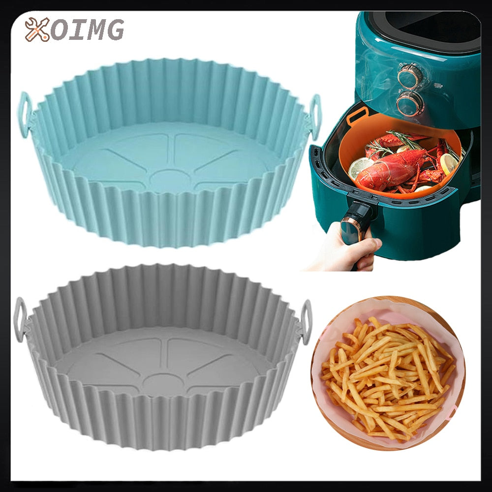 OIMG Air Fryers Oven Baking Tray Fried Chicken Basket Mat AirFryer Silicone Pot Round Replacemen Grill Pan Kitchen Accessories