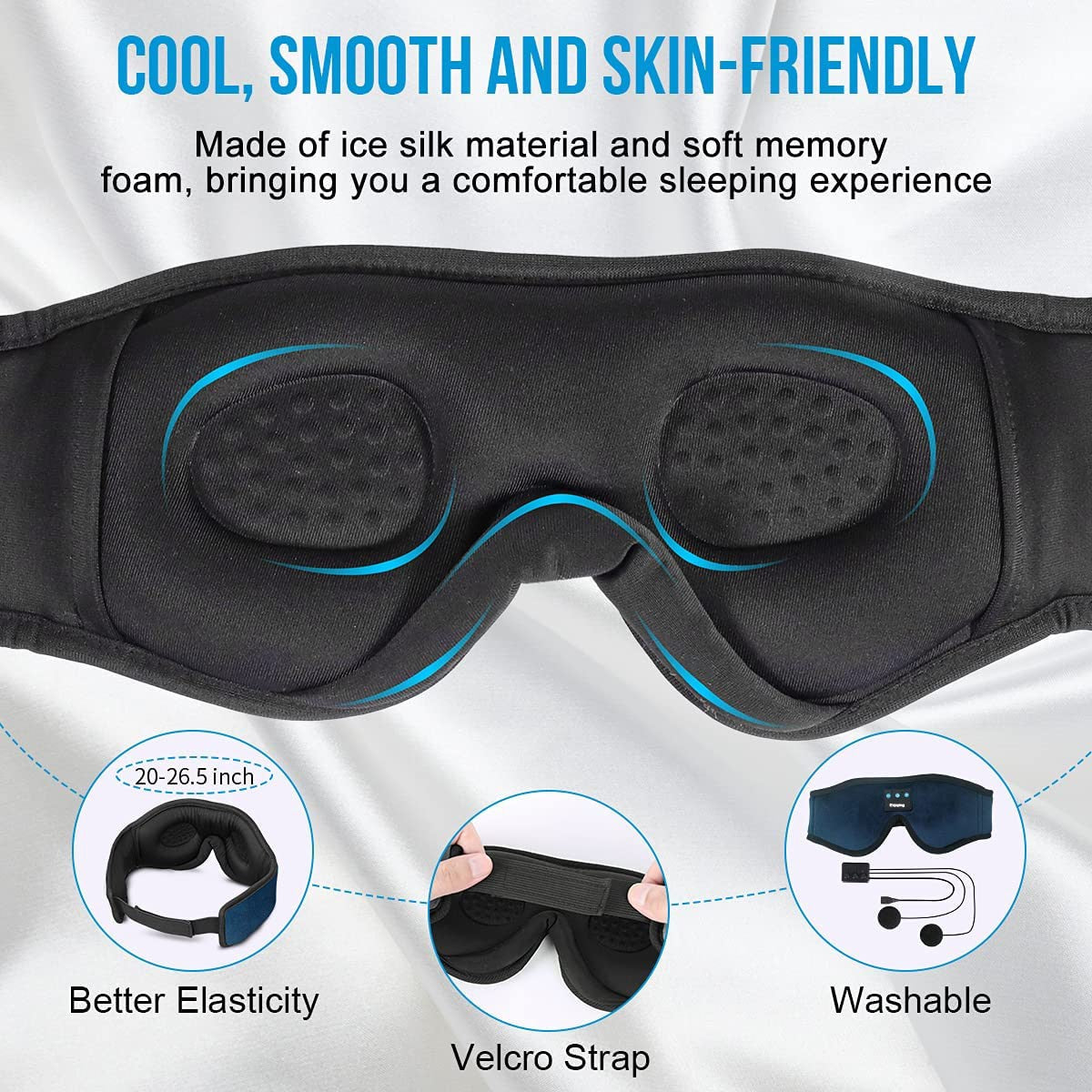 Sleep Headphones 3D Bluetooth 5.0 Headband Wireless Sleeping Artifact Breathable Music Eye Mask Earbuds for Side Sleeper Gifts