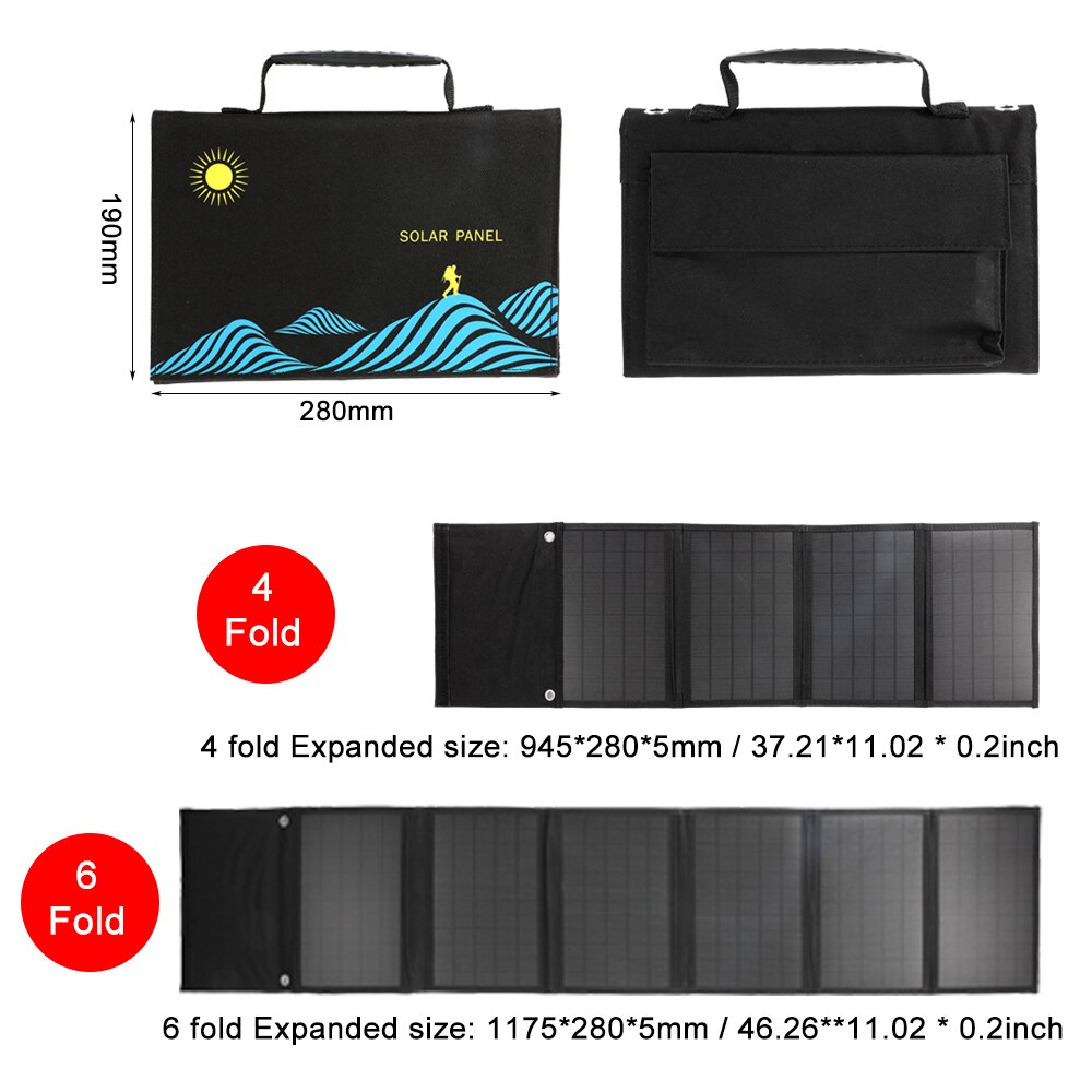 60W/100W Solar Panel Portable Folding Bag USB+DC Output Solar Charger Outdoor Power Supply for Mobile Phone Power Generator