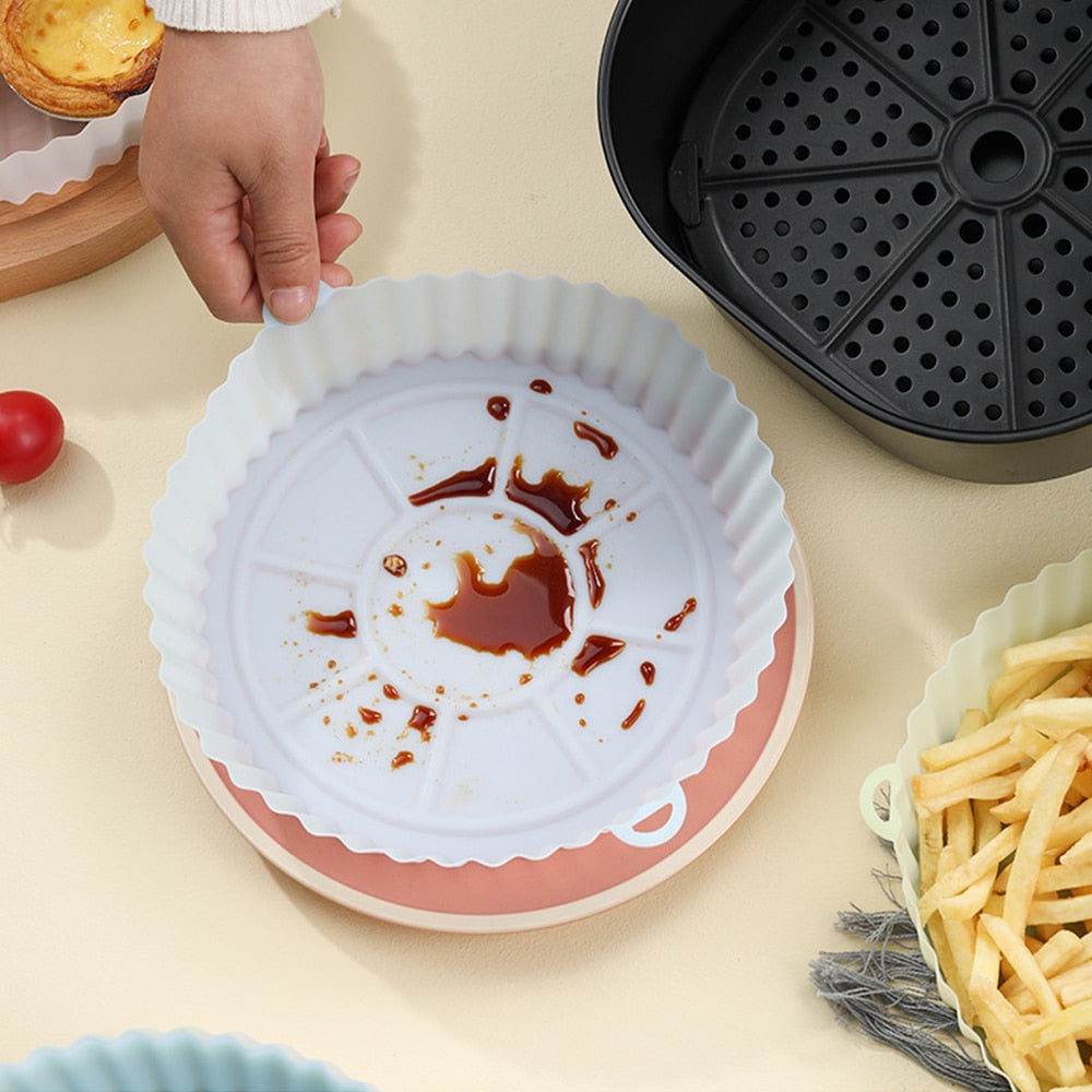 OIMG Air Fryers Oven Baking Tray Fried Chicken Basket Mat AirFryer Silicone Pot Round Replacemen Grill Pan Kitchen Accessories