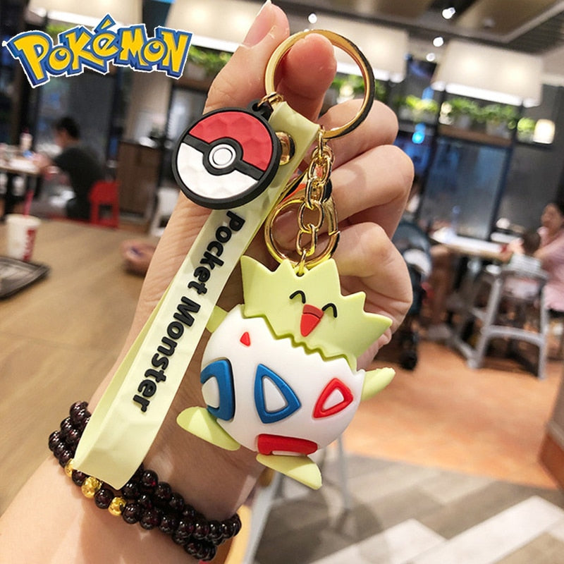 Genuine Pikachu Creative Anime Cartoon Doll Keychain Pokemon Cartoon Doll Keyring Bag Car Key Chain Ring Pendant Kids Gifts.