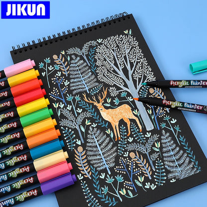 JIKUN 36 Colors Acrylic Markers Brush Pens For Fabric Rock Painting Pen Ceramic Glass Canvas DIY Card Making Art Supplies