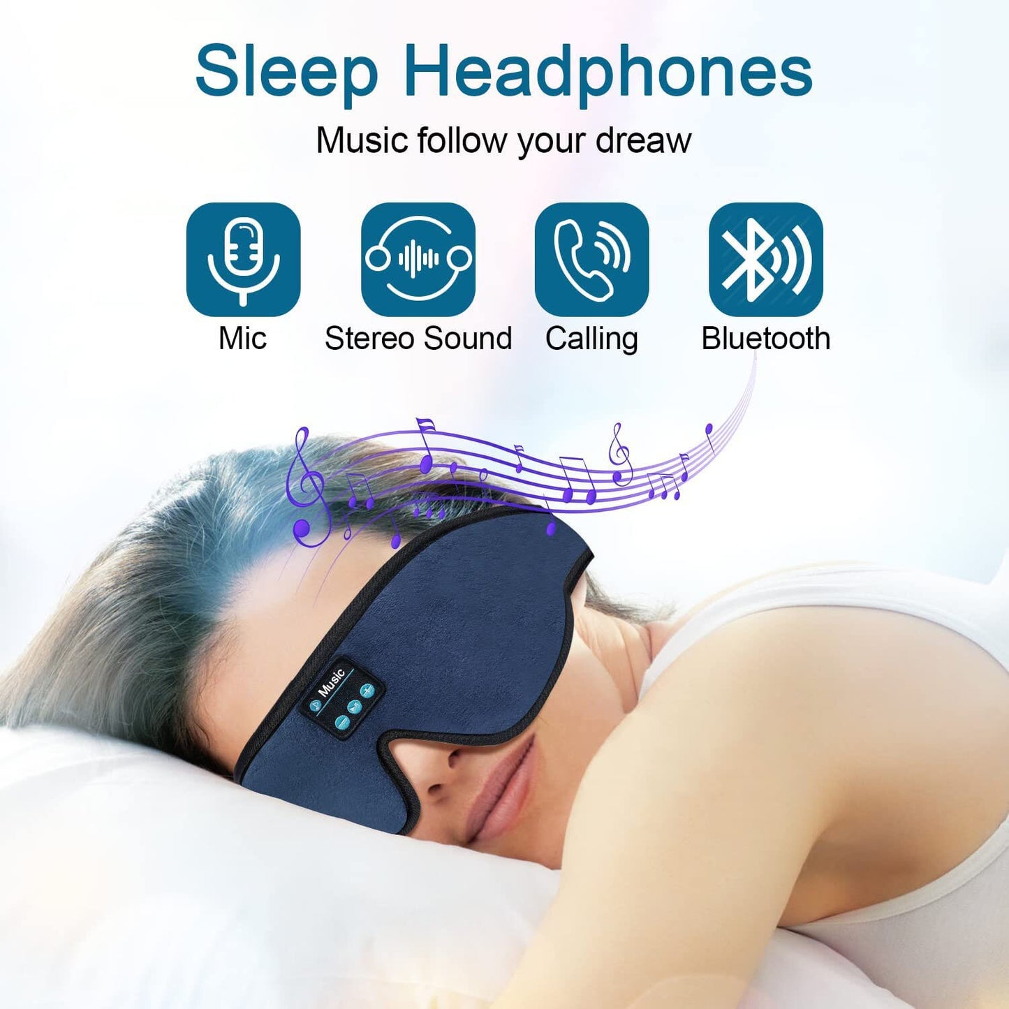 Sleep Headphones 3D Bluetooth 5.0 Headband Wireless Sleeping Artifact Breathable Music Eye Mask Earbuds for Side Sleeper Gifts