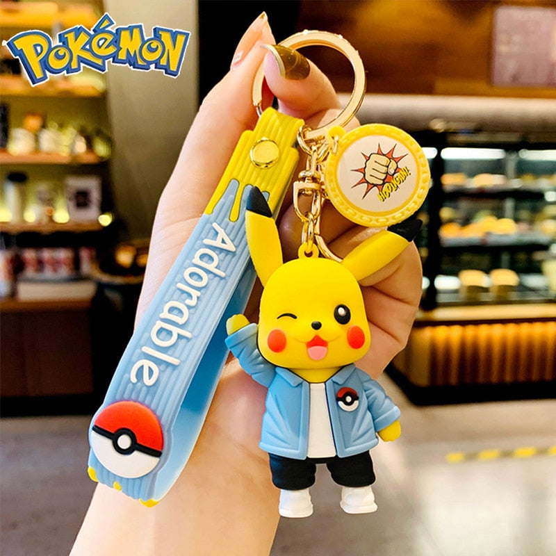 Genuine Pikachu Creative Anime Cartoon Doll Keychain Pokemon Cartoon Doll Keyring Bag Car Key Chain Ring Pendant Kids Gifts.