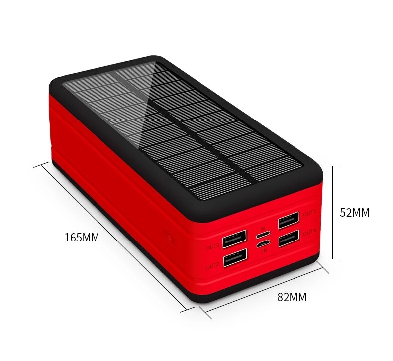 Solar Power Bank 99000mAh Portable Solar Charger Battery 4 USB Output Ports 2 Input Ports Flashlight, Fast Charging