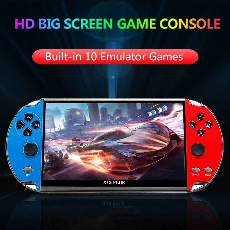 X7/X12 Plus Handheld Game Console 4.3/5.1/7.1 Inch HD Screen Portable Audio Video Player Classic Play Built-in10000+ Free Games