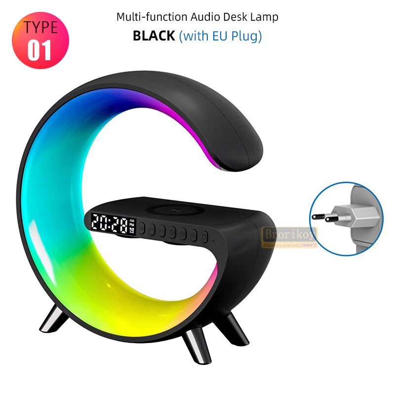 Multifunctional Wireless Charger Alarm Clock Bluetooth Speaker APP Control LED Night Light RGB Atmosphere Desk Lamp For iPhone14