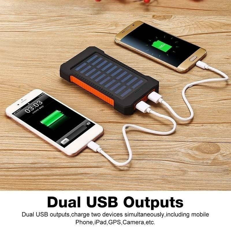 30000mah Solar Charger Portable LED Outdoor Power Bank with Charging Cable for Fast Charging External Battery for Android Iphone