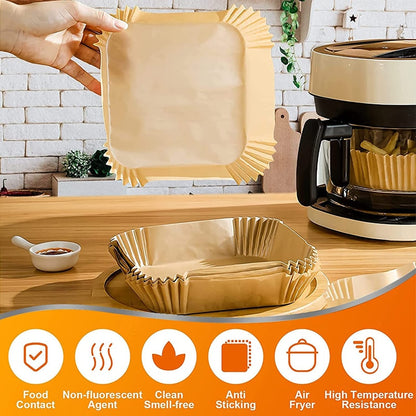 25/50/100Pcs Air Fryer Disposable Parchment Paper Liner Oil-proof Paper Tray Non-Stick Baking Mat Air Fryer Accessories Square