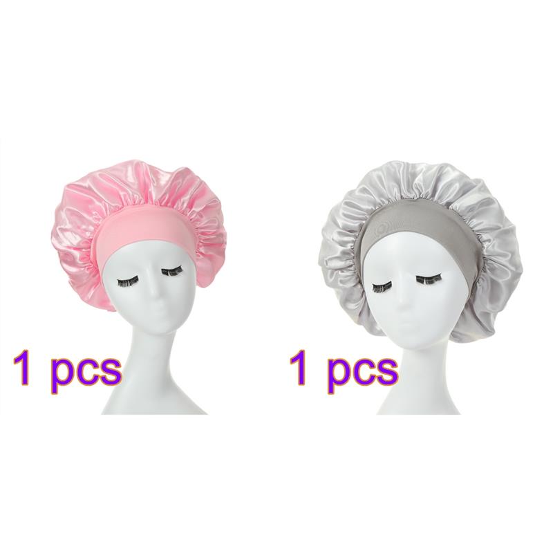 Women Night Sleep Hair Caps Silky Bonnet Satin Double Layer Adjust Head Cover Hat For Curly Springy Hair Styling Accessories