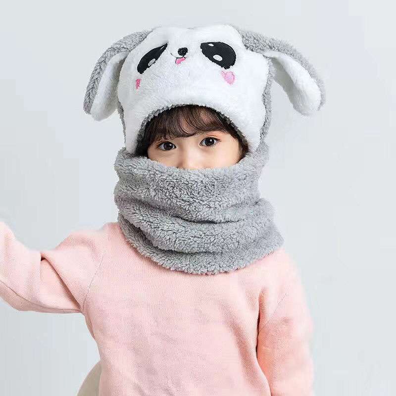 New Autumn and Winter Cute Children Cartoon Scarf Hat Two-piece Double Fleece Warmth Boy Girl Child Adult Parent-child Baby hat