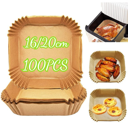 25/50/100Pcs Air Fryer Disposable Parchment Paper Liner Oil-proof Paper Tray Non-Stick Baking Mat Air Fryer Accessories Square